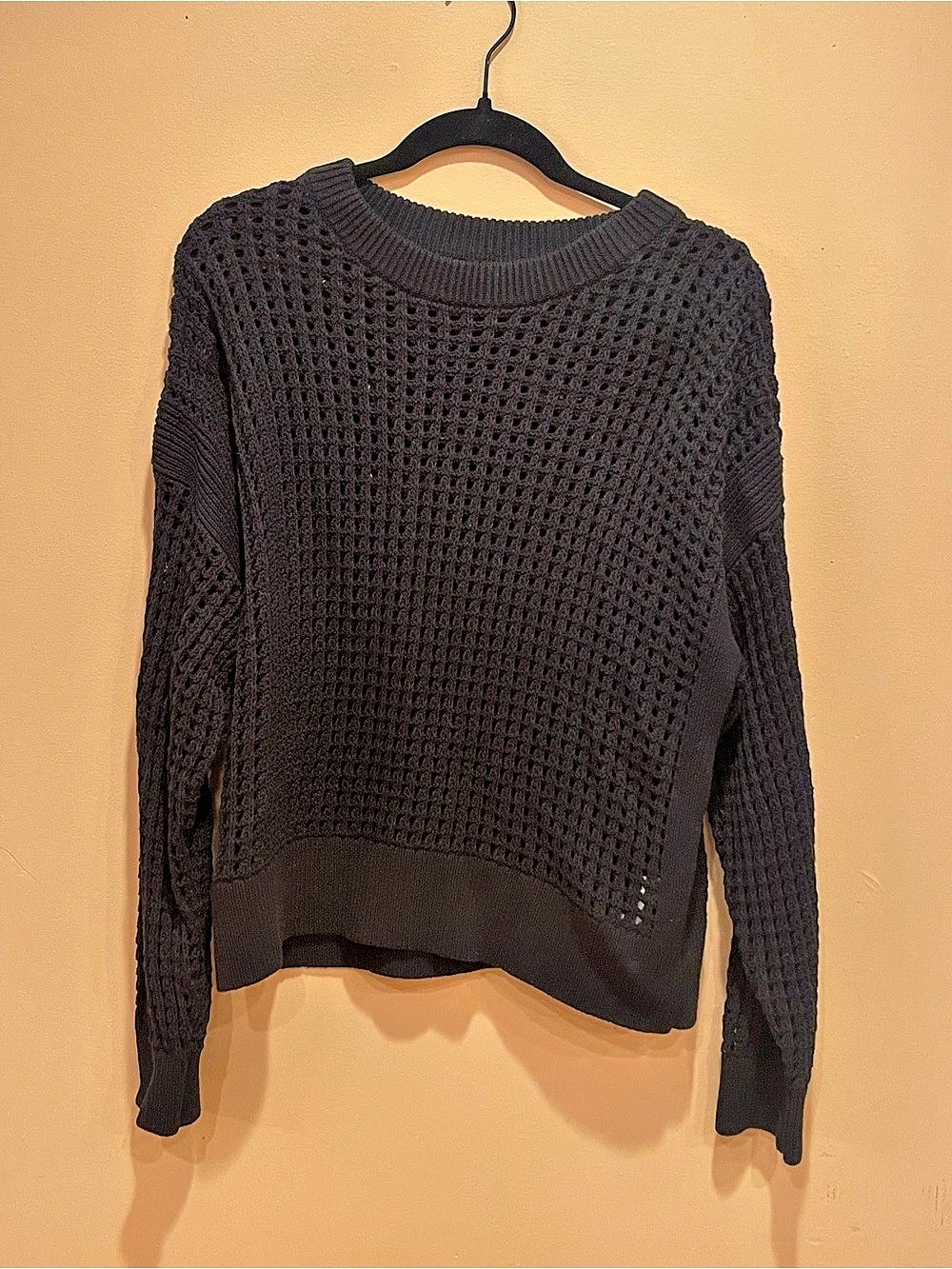 Old Navy Open-Stitch Crewneck Sweater Black Size Large NWT